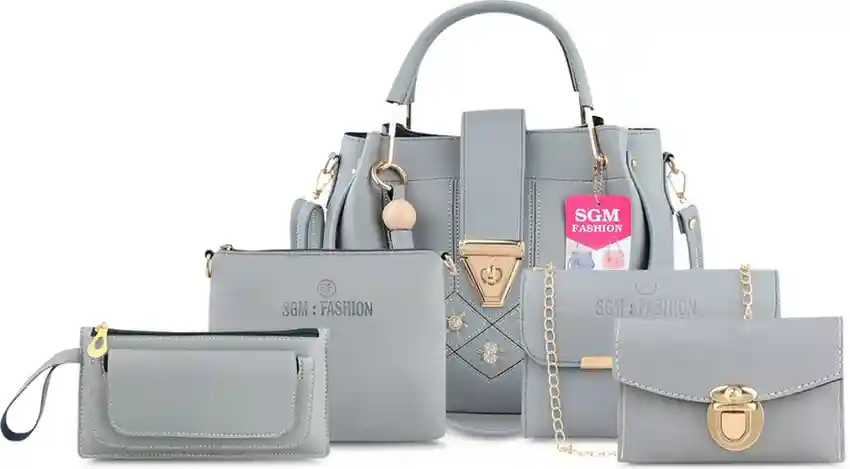 SGM Fashion Women Grey Handbag - Regular Size (Pack of: 5)